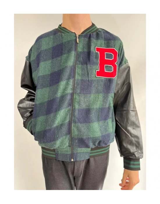 Erkek Pötikare Desen Nakışlı Kolej Ceket  Haki