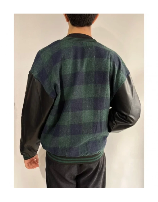 Erkek Pötikare Desen Nakışlı Kolej Ceket  Haki