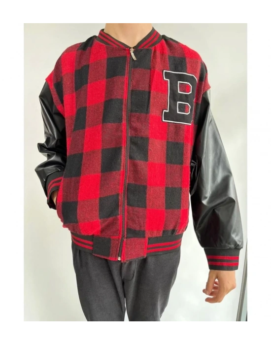 Erkek Pötikare Desen Nakışlı Kolej Ceket  Kırmızı