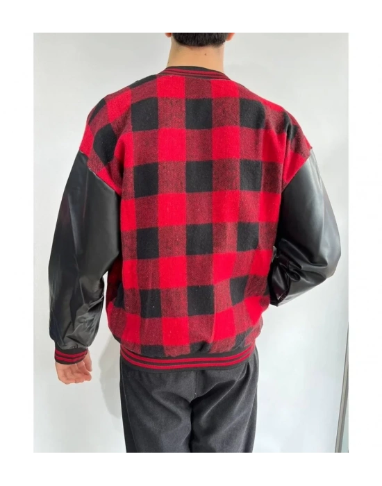 Erkek Pötikare Desen Nakışlı Kolej Ceket  Kırmızı