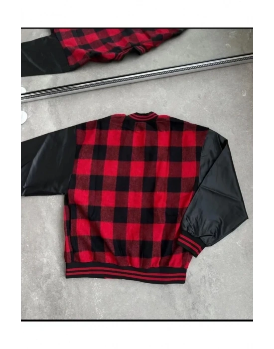 Erkek Pötikare Desen Nakışlı Kolej Ceket  Kırmızı