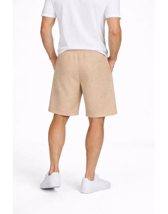 Erkek Pötikareli Şort – Beli astikli Bağcıklı, Cepli, Rahat Kesim Günlük Yazlık Şort  Bej