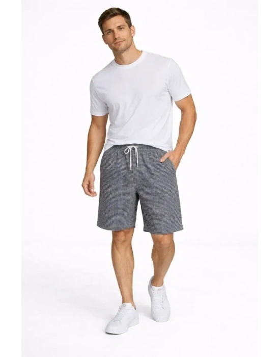 Erkek Pötikareli Şort – Beli astikli Bağcıklı, Cepli, Rahat Kesim Günlük Yazlık Şort  Füme