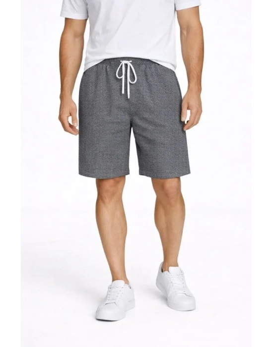 Erkek Pötikareli Şort – Beli astikli Bağcıklı, Cepli, Rahat Kesim Günlük Yazlık Şort  Füme