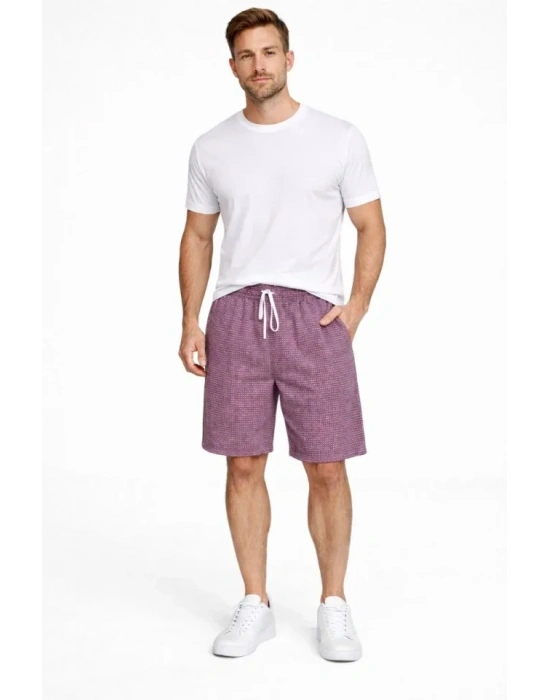 Erkek Pötikareli Şort – Beli astikli Bağcıklı, Cepli, Rahat Kesim Günlük Yazlık Şort  Gül Kurusu