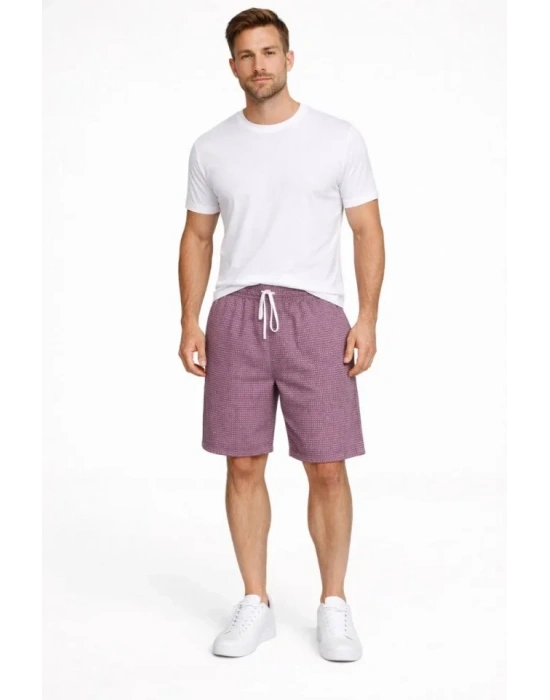 Erkek Pötikareli Şort – Beli astikli Bağcıklı, Cepli, Rahat Kesim Günlük Yazlık Şort  Gül Kurusu