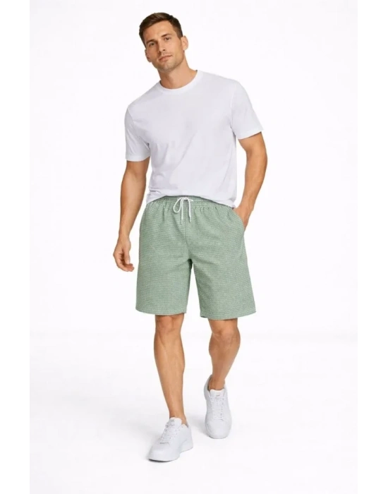 Erkek Pötikareli Şort – Beli astikli Bağcıklı, Cepli, Rahat Kesim Günlük Yazlık Şort  int Yeşili