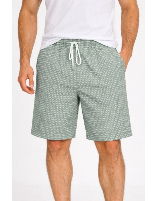 Erkek Pötikareli Şort – Beli astikli Bağcıklı, Cepli, Rahat Kesim Günlük Yazlık Şort  int Yeşili