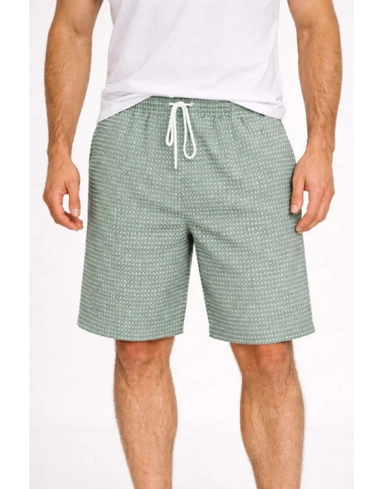 Erkek Pötikareli Şort – Beli astikli Bağcıklı, Cepli, Rahat Kesim Günlük Yazlık Şort  int Yeşili