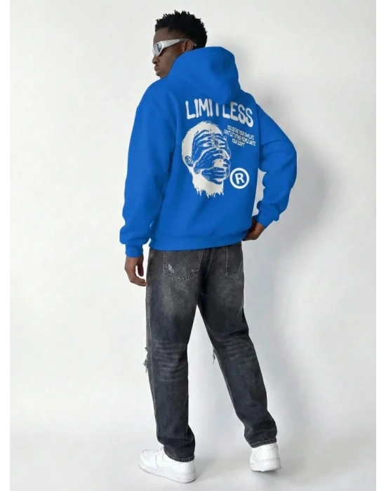 Erkek Premium Baskılı Kapşonlu weatshirt Üç İplik İçi Pamuklu Kanguru Cepli Double Oversize Rahat Kalıp Hoodie  aks avi