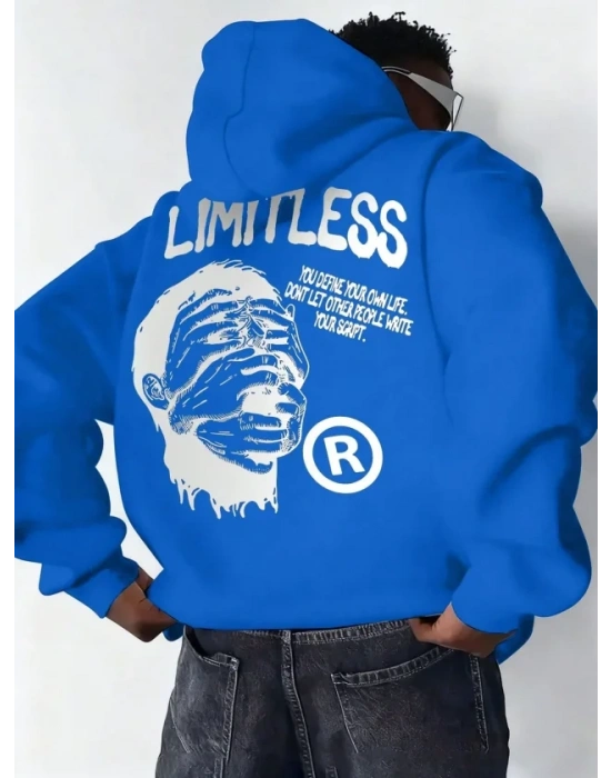 Erkek Premium Baskılı Kapşonlu weatshirt Üç İplik İçi Pamuklu Kanguru Cepli  aks avisi