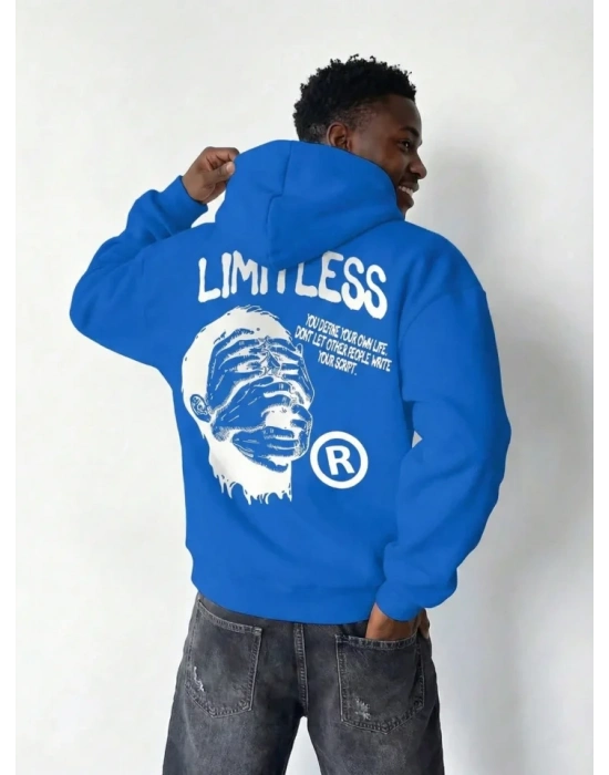 Erkek Premium Baskılı Kapşonlu weatshirt Üç İplik İçi Pamuklu Kanguru Cepli  aks avisi