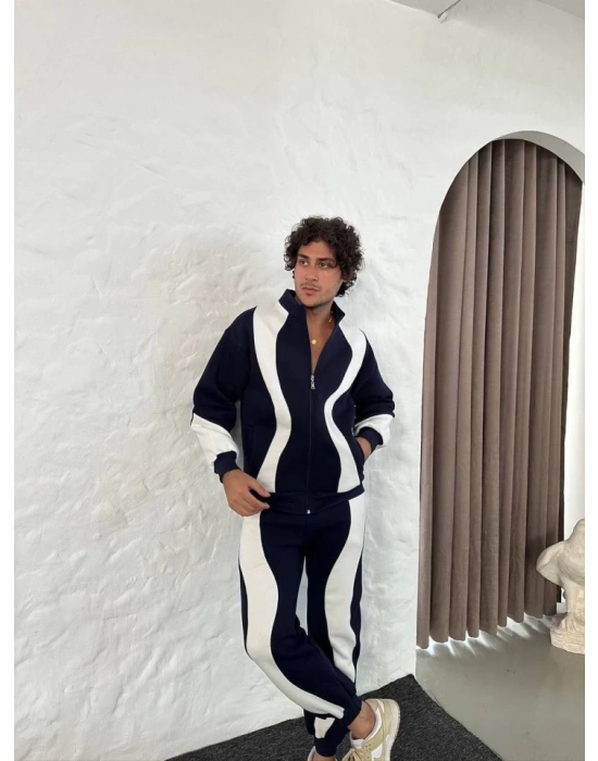 Erkek Premium Parçalı Eşofman Takım  Dik Yaka Fermuarlı weatshirt,  iyah