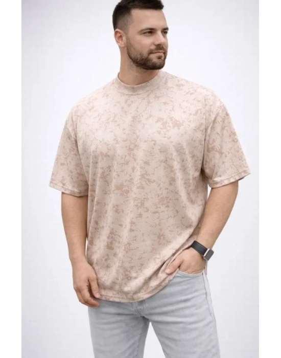 Erkek Premium Tişört OY Yumuşak Dokulu Yıkamalı Oversize Thirt  Bej