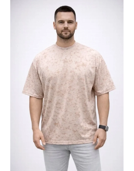 Erkek Premium Tişört OY Yumuşak Dokulu Yıkamalı Oversize Thirt  Bej