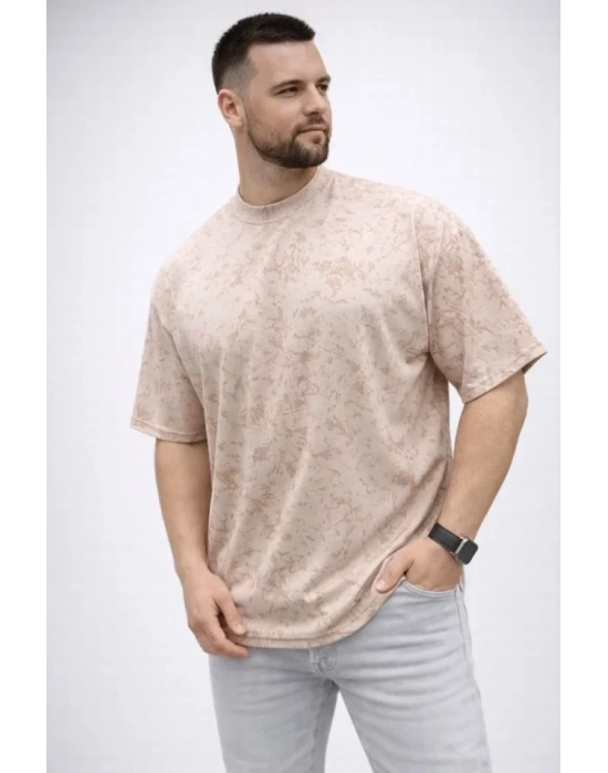 Erkek Premium Tişört OY Yumuşak Dokulu Yıkamalı Oversize Thirt  Bej