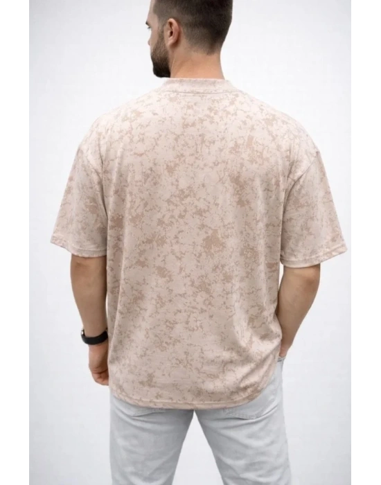 Erkek Premium Tişört OY Yumuşak Dokulu Yıkamalı Oversize Thirt  Bej