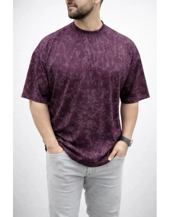 Erkek Premium Tişört OY Yumuşak Dokulu Yıkamalı Oversize Thirt  Bordo