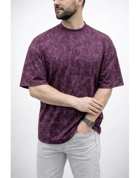 Erkek Premium Tişört OY Yumuşak Dokulu Yıkamalı Oversize Thirt  Bordo