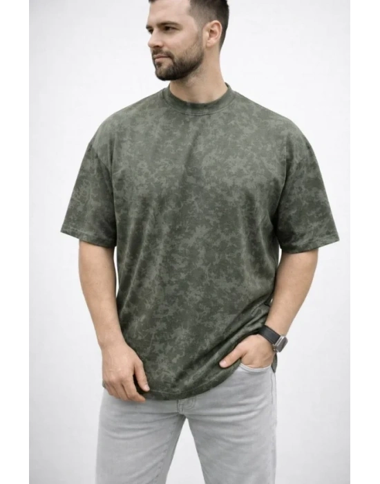 Erkek Premium Tişört OY Yumuşak Dokulu Yıkamalı Oversize Thirt  Haki