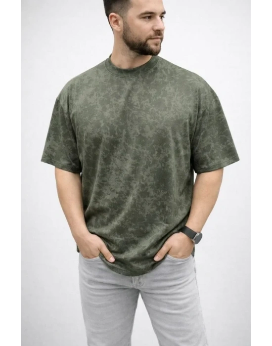 Erkek Premium Tişört OY Yumuşak Dokulu Yıkamalı Oversize Thirt  Haki