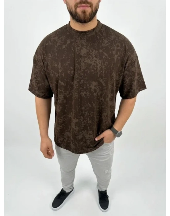Erkek Premium Tişört OY Yumuşak Dokulu Yıkamalı Oversize Thirt  Kahverengi