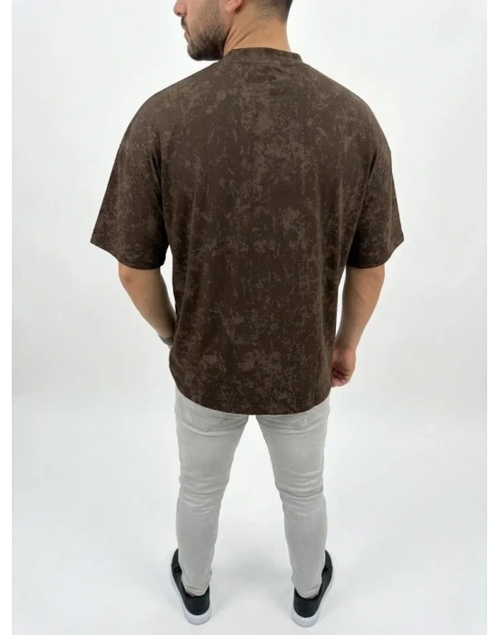 Erkek Premium Tişört OY Yumuşak Dokulu Yıkamalı Oversize Thirt  Kahverengi