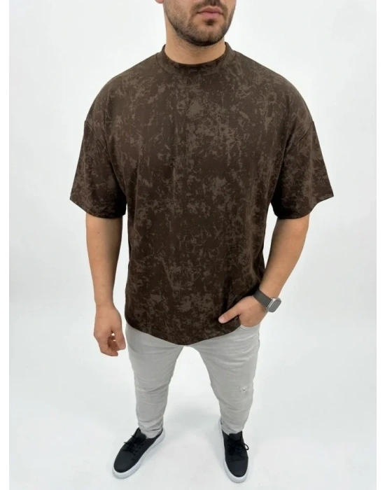 Erkek Premium Tişört OY Yumuşak Dokulu Yıkamalı Oversize Thirt  Kahverengi