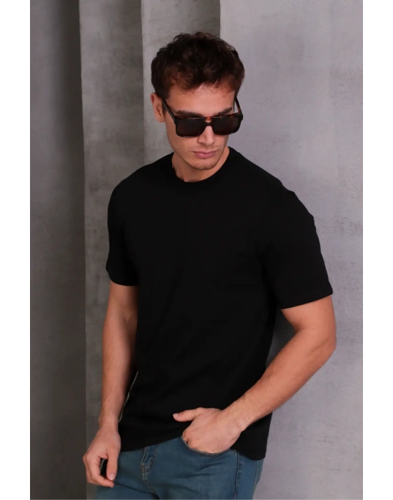 Erkek Relax Fit Bisiklet Yaka %100 Pamuk Rahat Kesim Basic Tişört