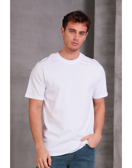 Erkek Relax Fit Bisiklet Yaka %100 Pamuk Rahat Kesim Basic Tişört