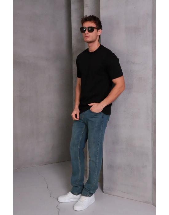 Erkek Relax Fit Bisiklet Yaka %100 Pamuk Rahat Kesim Basic Tişört