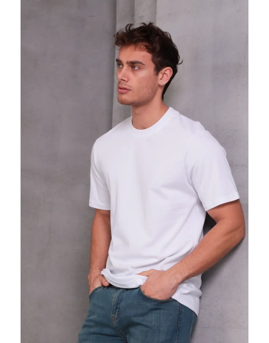 Erkek Relax Fit Bisiklet Yaka %100 Pamuk Rahat Kesim Basic Tişört