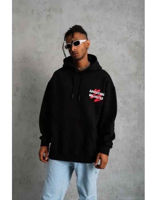 Erkek Şapkalı Güvercin Baskılı Kapşonlu weat  iyah