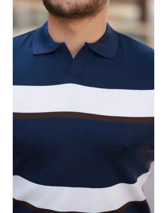 Erkek şerit Desenli Hemşire Yaka Kısa Kollu Tişört