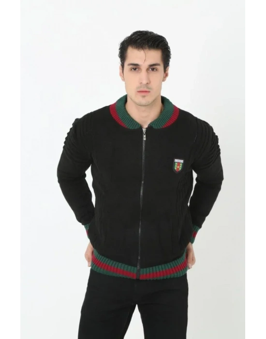 Erkek Tam Fermuarlı Triko Hırka  iyah