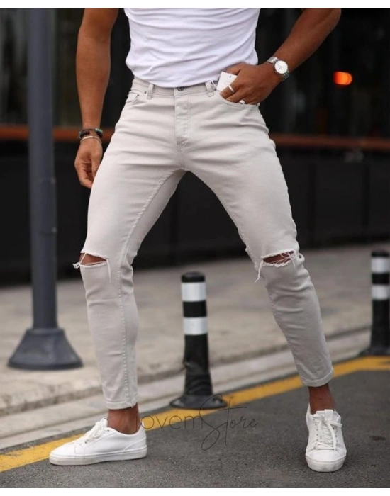 Erkek Taş Yırtık Detaylı Skinny Jean