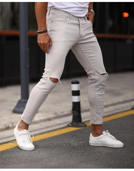 Erkek Taş Yırtık Detaylı Skinny Jean