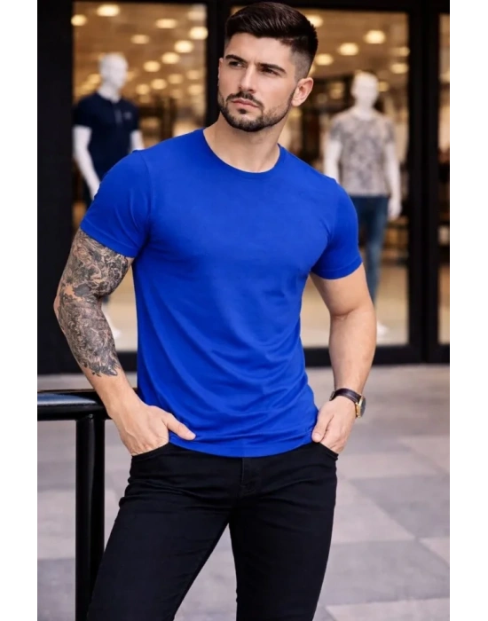 Erkek Thirt Bisiklet Yaka lim Fit Dar Kesim ikralı Tişört Günlük Basic Body  aks avisi