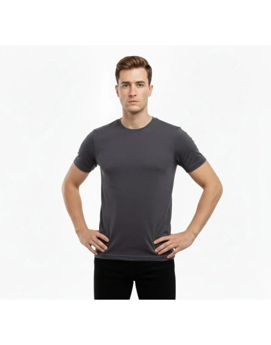 Erkek Thirt Bisiklet Yaka lim Fit Dar Kesim ikralı Tişört Günlük Basic Body  Füme
