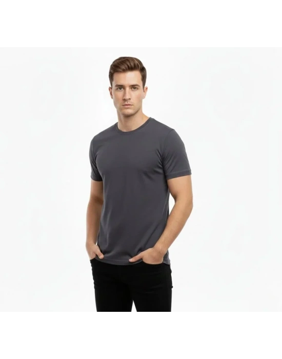 Erkek Thirt Bisiklet Yaka lim Fit Dar Kesim ikralı Tişört Günlük Basic Body  Füme