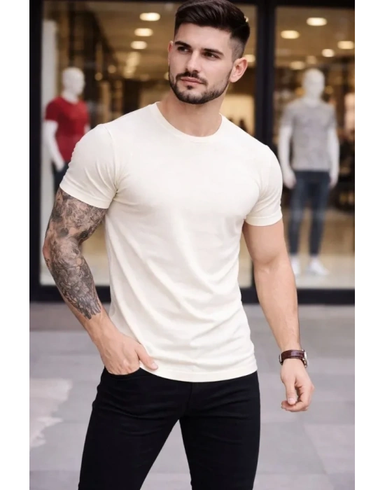 Erkek Thirt Bisiklet Yaka lim Fit Dar Kesim ikralı Tişört Günlük Basic Body  Taş