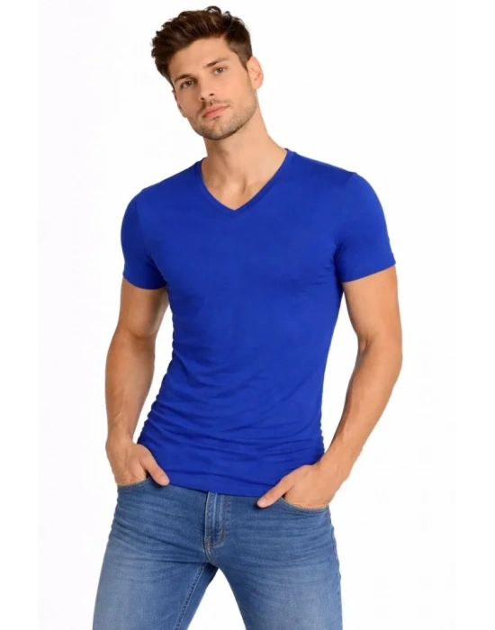Erkek Thirt V Yaka lim Fit Dar Kesim ikralı Tişört Günlük Basic Body  aks avisi