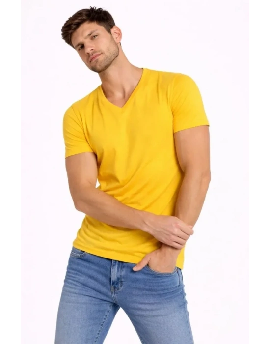 Erkek Thirt V Yaka lim Fit Dar Kesim ikralı Tişört Günlük Basic Body  imon