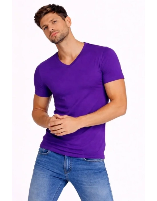 Erkek Thirt V Yaka lim Fit Dar Kesim ikralı Tişört Günlük Basic Body  or