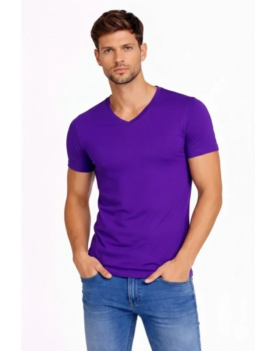 Erkek Thirt V Yaka lim Fit Dar Kesim ikralı Tişört Günlük Basic Body  or