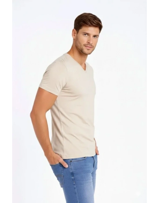 Erkek Thirt V Yaka lim Fit Dar Kesim ikralı Tişört Günlük Basic Body  Taş