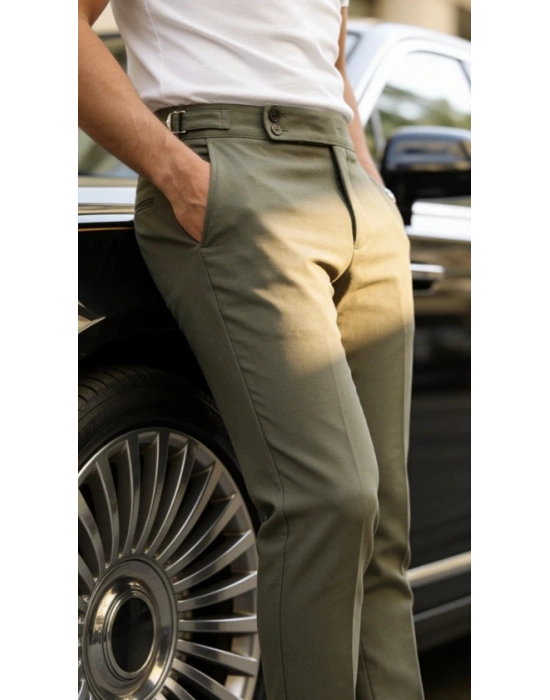 Erkek Toka Detaylı Oldmoney Kumaş Pantolon