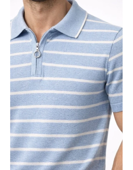 Erkek Triko Polo Yaka Fermuarlı Çizgili Tişört Thirt Yazlık Şık  Bebek avisi