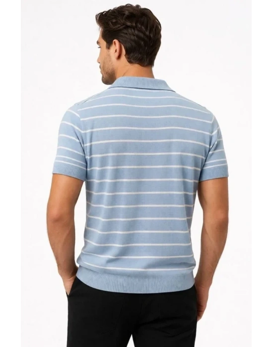 Erkek Triko Polo Yaka Fermuarlı Çizgili Tişört Thirt Yazlık Şık  Bebek avisi