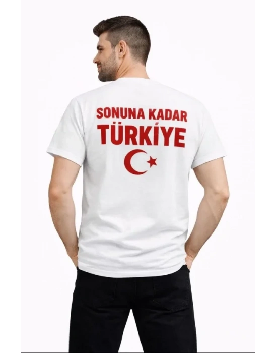 Erkek TÜRKİYE Ay Yıldız Baskılı Taraftar Forma Thirt  Beyaz